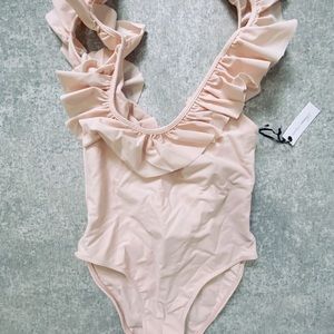 Peach ruffled one piece swimsuit